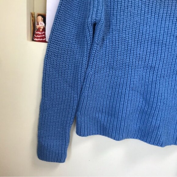 DKNY Chucky Wool Ribbed Knit Sweater Side Mock Neck Soft Cozy Oversized Blue M - Picture 10 of 15